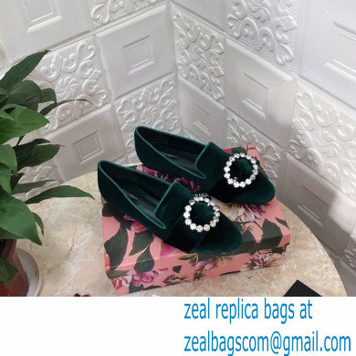 Dolce  &  Gabbana Velvet Crystals Loafers Slippers Dark Green 2021